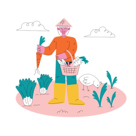 Farmer farming vegetables Illustration