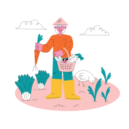 Farmer farming vegetables Illustration