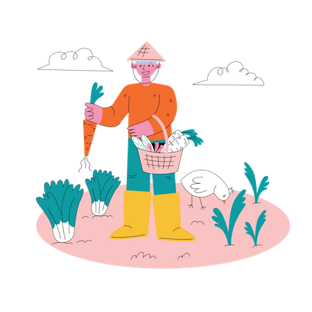 Farmer farming vegetables  Illustration