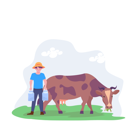 Farmer feeding cow  Illustration