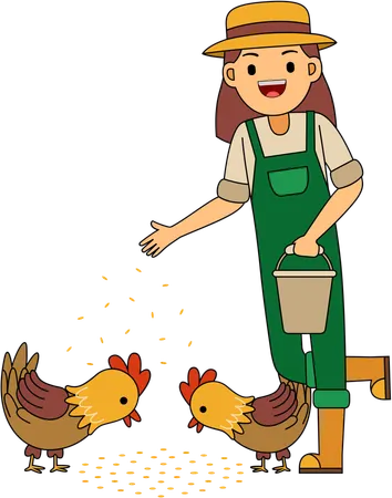 Farmer feeding farm chicken  Illustration