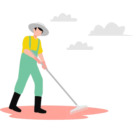 A Farmer Is Gardening With A Pitchfork Illustration