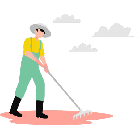 Farmer gardening with pitchfork  Illustration