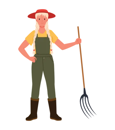 Farmer Girl holding fork  Illustration