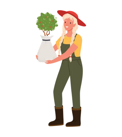 Farmer Girl holding plant  Illustration