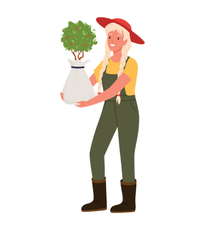 Farmer Girl holding plant  Illustration