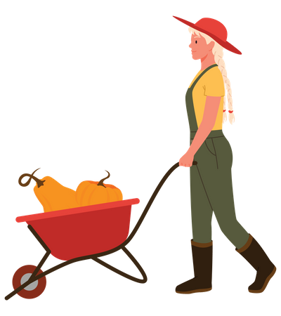 Farmer Girl pushing trolley  Illustration