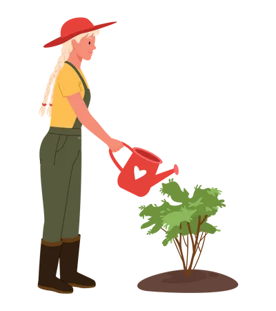 Farmer Girl watering plant  Illustration