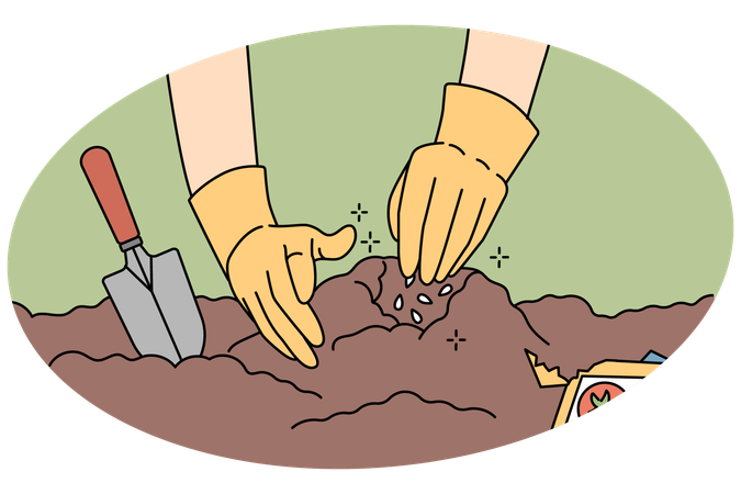 Farmer hands working in soil  Illustration