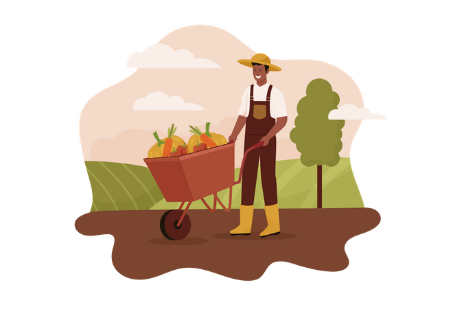 Farmer harvesting at farm  Illustration