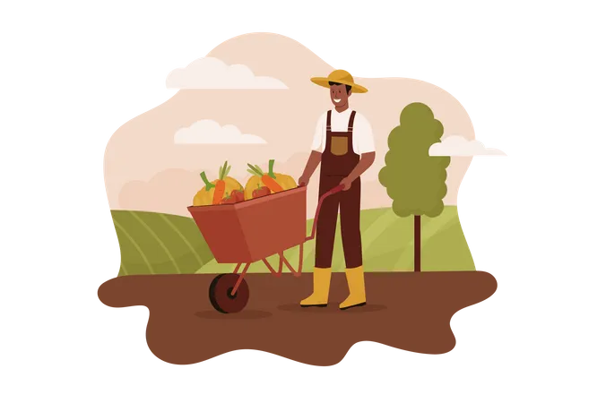 Farmer harvesting at farm  Illustration