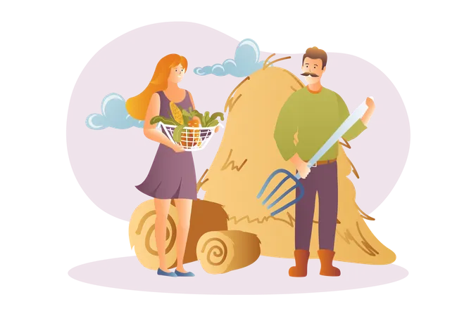 Farmer haystacking Illustration