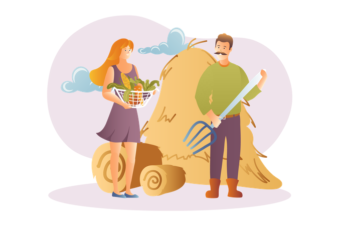 Farmer haystacking  Illustration