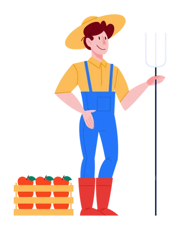 Farmer holding a pitchfork.  Illustration