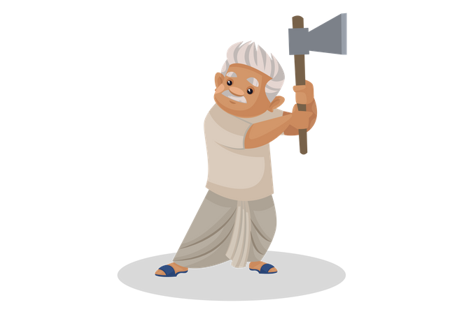 Farmer holding axe in his hand  Illustration