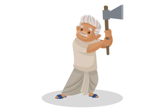 Farmer holding axe in his hand  Illustration