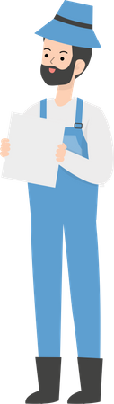 Farmer holding blank card  Illustration