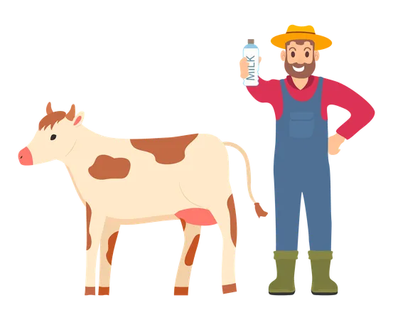 Farmer holding bottle of milk  Illustration