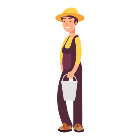 Farmer holding bucket  Illustration