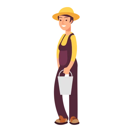 Farmer holding bucket  Illustration