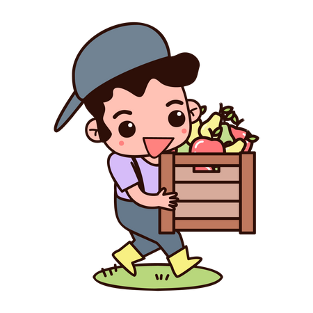 Farmer holding carrot basket Illustration