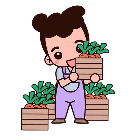 Farmer holding carrot basket  Illustration