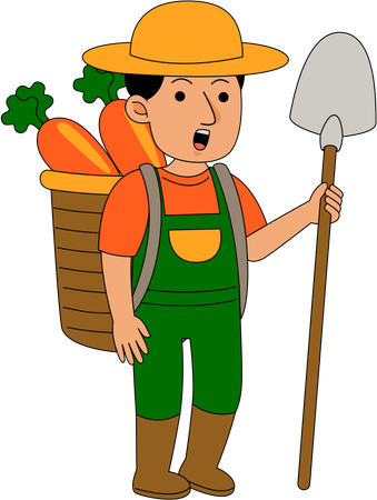 Farmer holding carrot basket on his back  Illustration