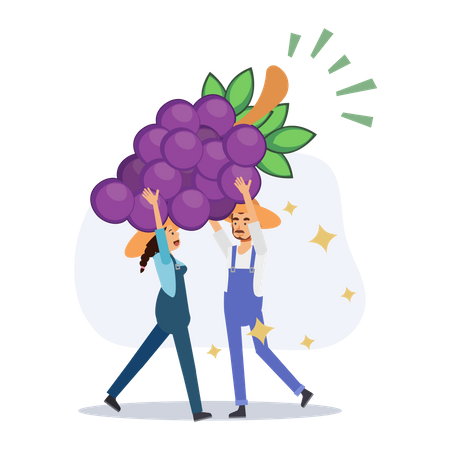 Farmer holding grapes Illustration