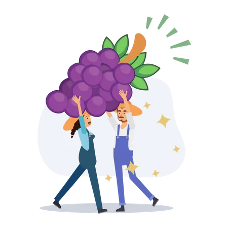 Farmer holding grapes Illustration