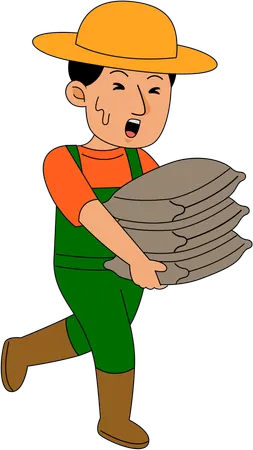 Farmer holding gunny bags  Illustration