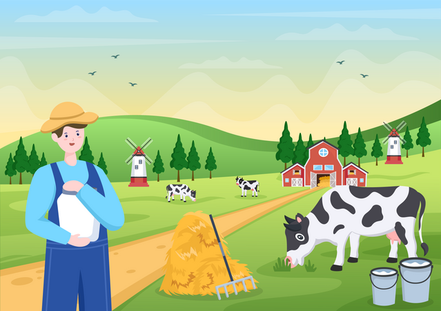 Farmer holding milk bottle  Illustration