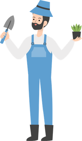 Farmer holding plant pot  Illustration