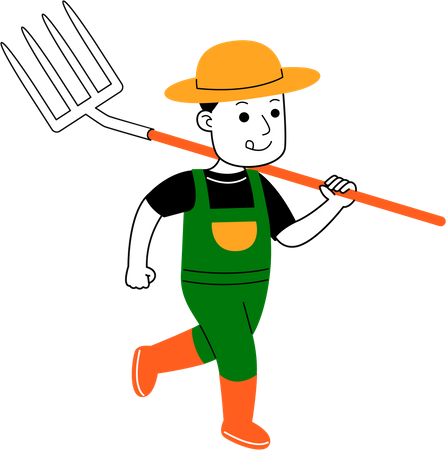 Farmer holding rake  イラスト