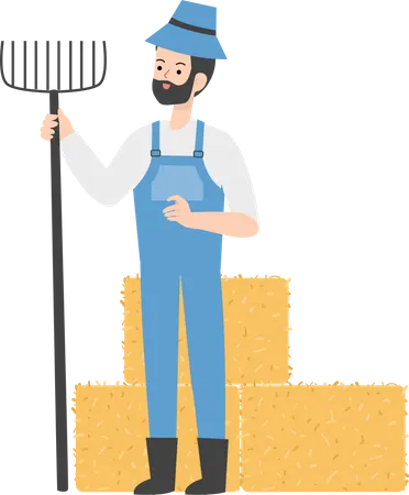 Farmer holding rake  Illustration