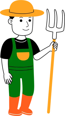 Farmer holding rake  Illustration