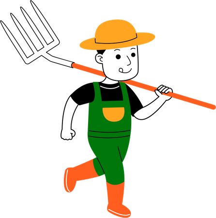 Farmer holding rake  Illustration