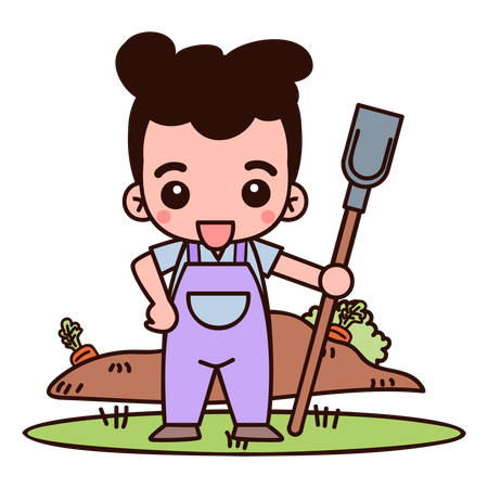 Farmer holding shovel  Illustration