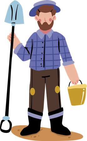 Farmer holding shovel  Illustration