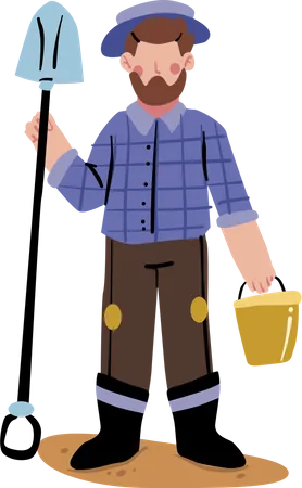 Farmer holding shovel  Illustration