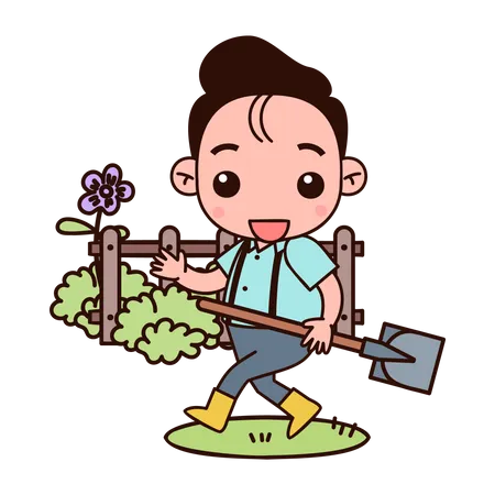 Farmer holding shovel  Illustration