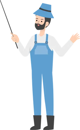 Farmer holding stick  Illustration