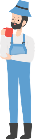 Farmer holding tea cup  Illustration