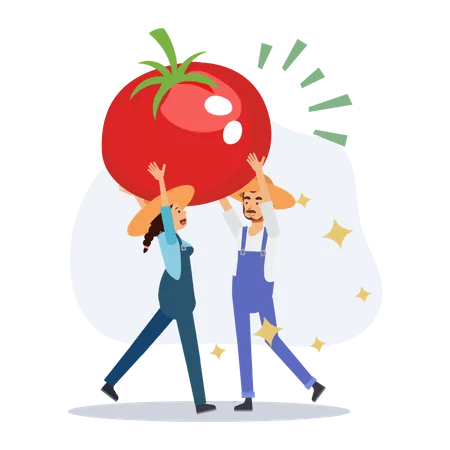 Agriculture Concept Set Of Farmer Are Holding A Big Product Tomato Happy Farmer After Harvest Because Got A Lot Of Profit Flat Vector 2 D Cartoon Character Illustration Illustration