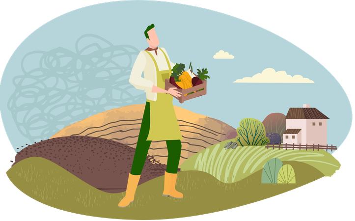 Farmer holding vegetable basket  Illustration