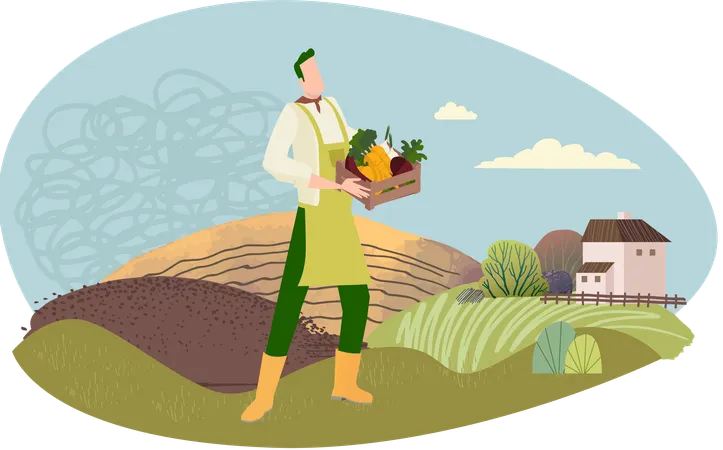 Farmer holding vegetable basket  Illustration
