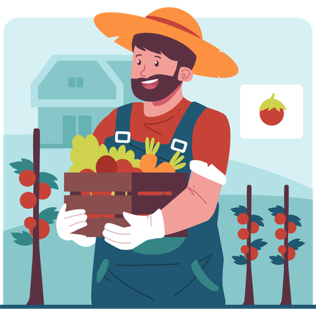 Farmer holding vegetable basket  Illustration