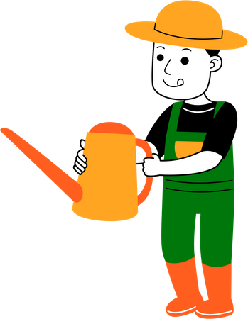Farmer holding water can  イラスト