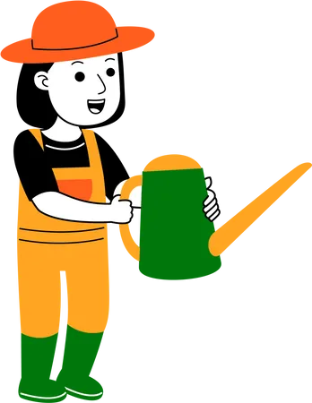 Farmer holding water can  Illustration