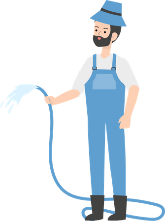 Farmer holding watering pipe  Illustration