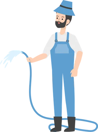 Farmer holding watering pipe  Illustration